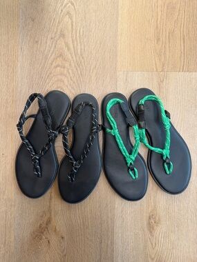 Rope Strap Sandals - Black and Green